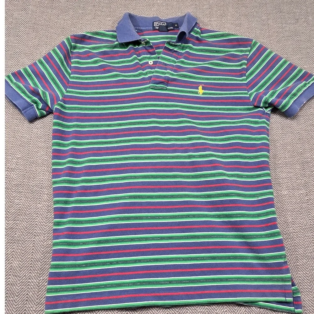 Polo Ralph Lauren Mens Medium Striped Polo Shirt Blue Green Red Short Sleeve M